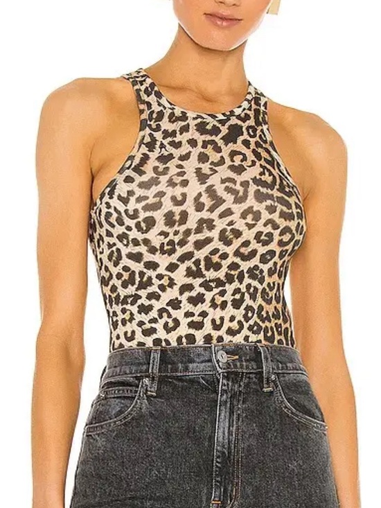 All Saints Tops - ALLSAINTS Leopard Print High-Neck Tank Bodysuit